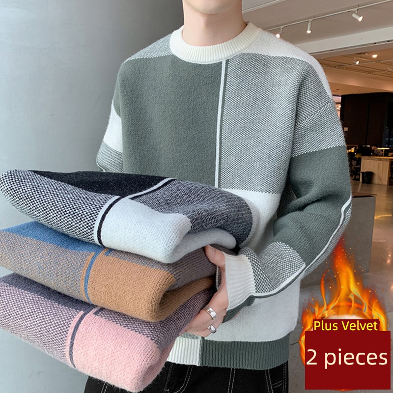 chenille  Plush 2022 new pattern Color contrast Interpenetrating sweater