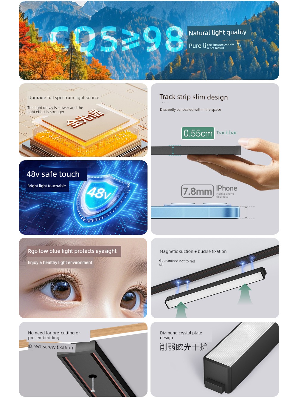 Intelligent Ultra-Thin Surface-Mounted Magnetic Track Light, Ultra-Thin Living Room Lighting, Non-Ceiling-Mounted, Full-Spectrum Eye-Protection Floodlight