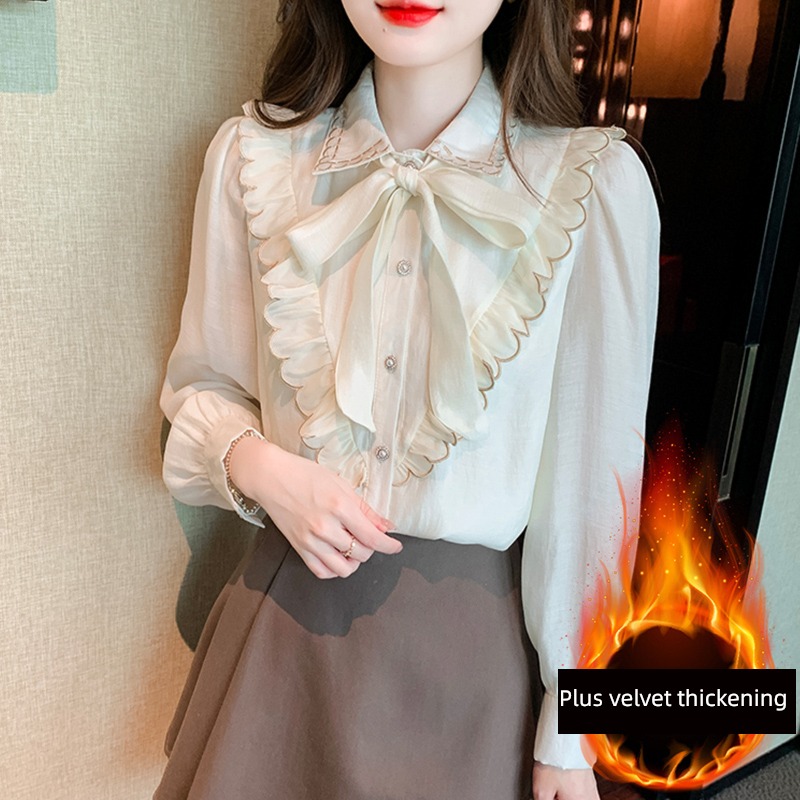 Gentle wind Chiffon shirt Long sleeve Put on your clothes bow