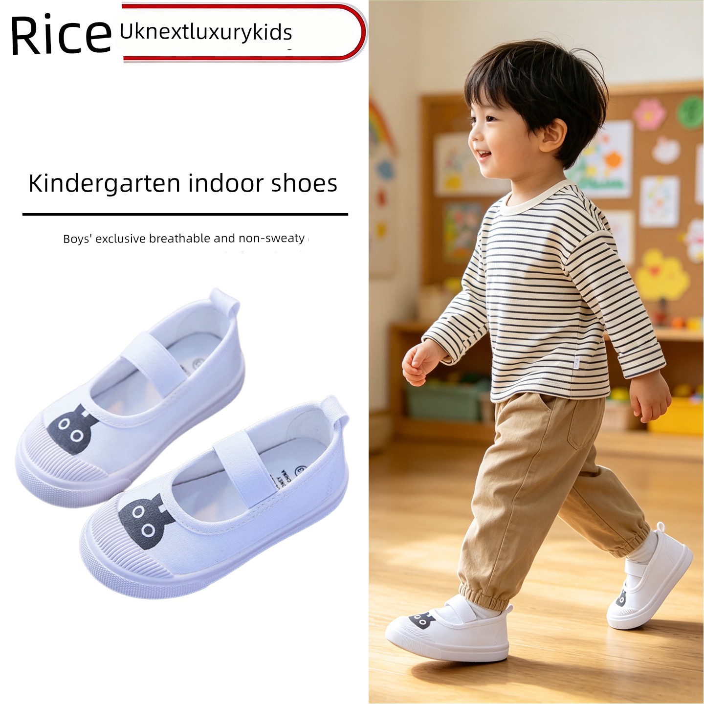 Kindergarten Indoor Shoes for Boys 2026 New Style White Shoes Breathable Low-Top Super Soft Elastic Band Slip-On Baby Shoes