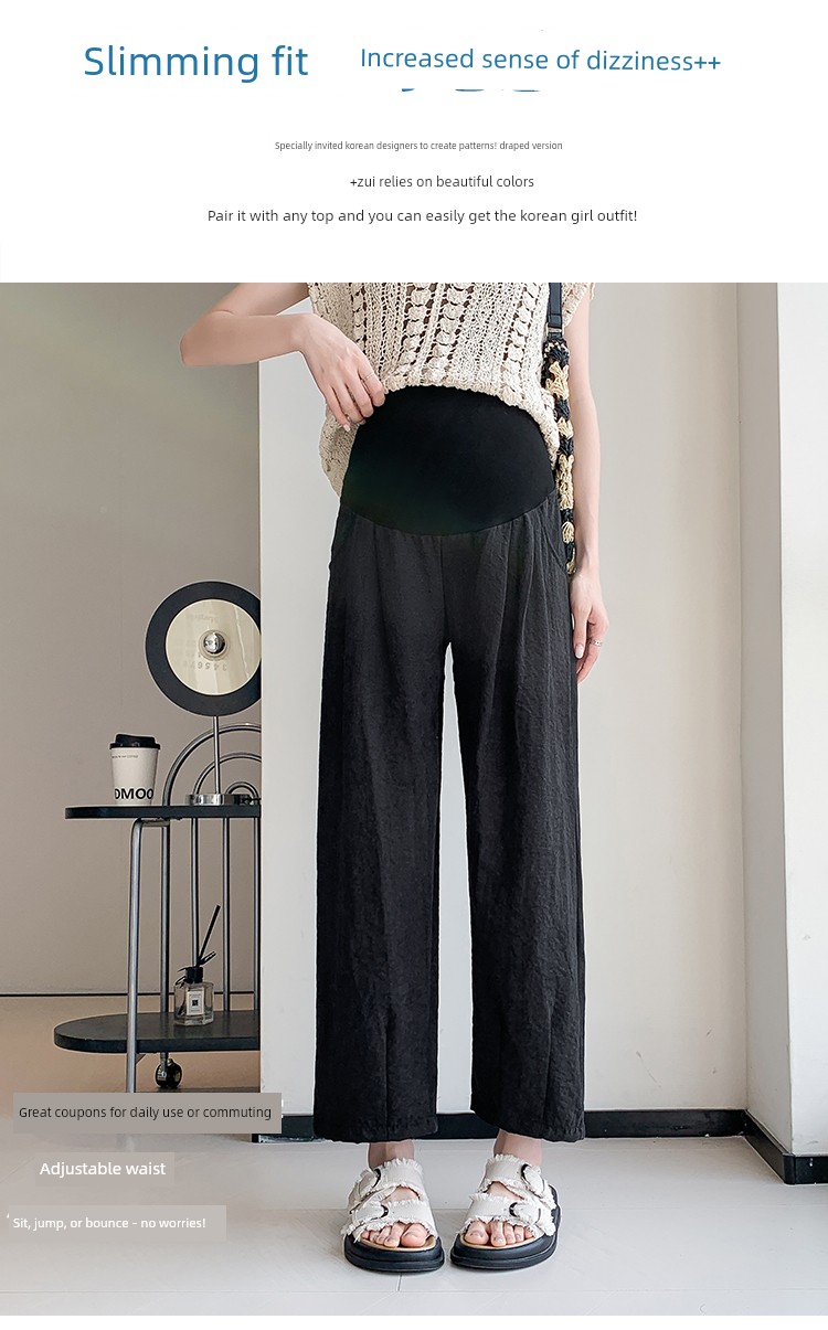 Jq Jingqi Maternity Pants Spring/Summer 2026 New Thin Wide-Leg Pants with Belly Support Long Pants in Cream White Maternity Wear — 3