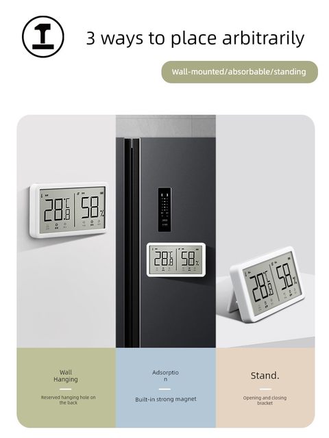 Green forest temperature and humidity meter clock household indoor baby room high-precision thermometer with time small magnetic humidity meter