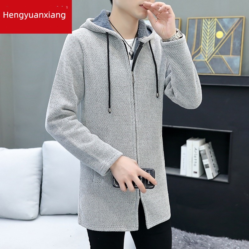hyz  Medium and long term Plush sweater knitting Cardigan