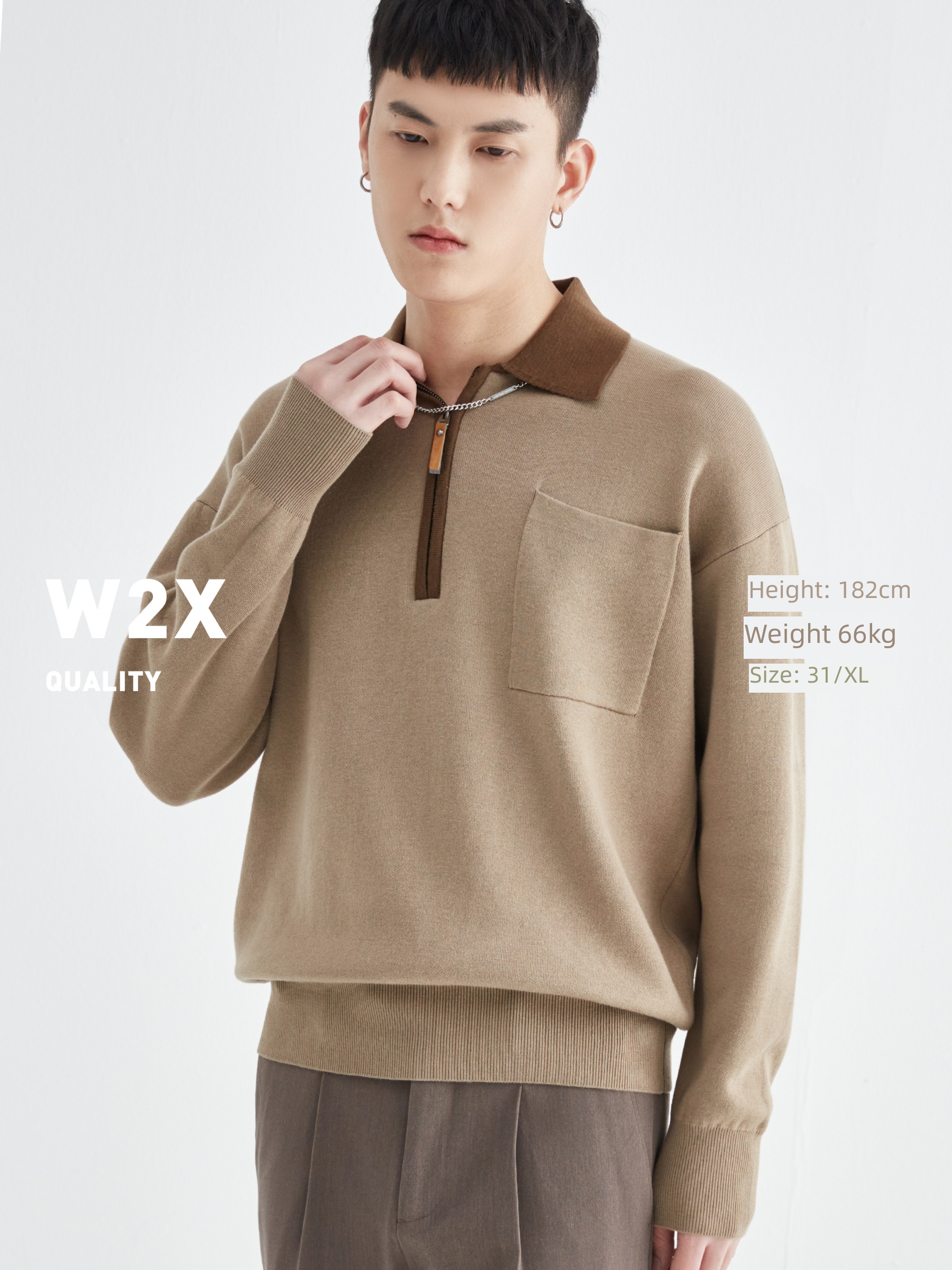 w2x spring Lapel zipper leisure time Sweater Sweater