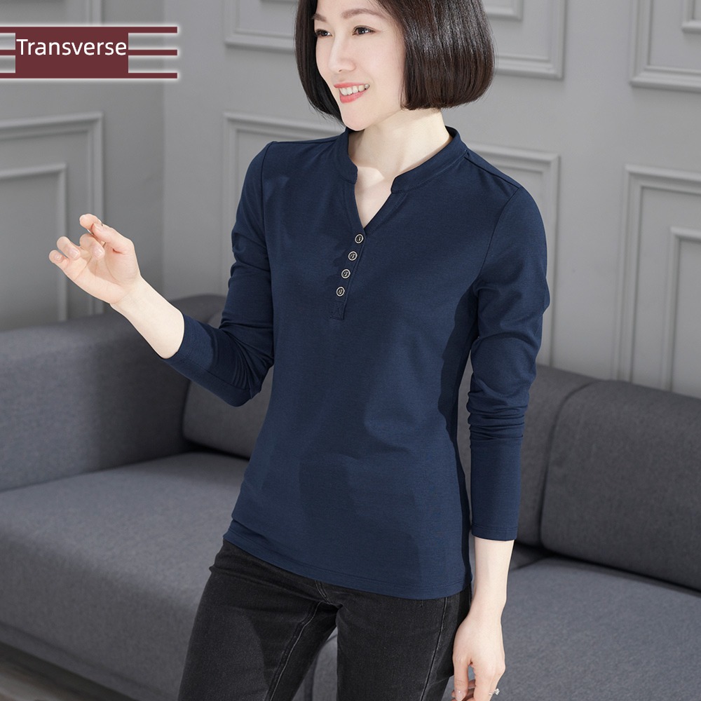 modal  middle age mom Long sleeve T-shirt stand collar jacket