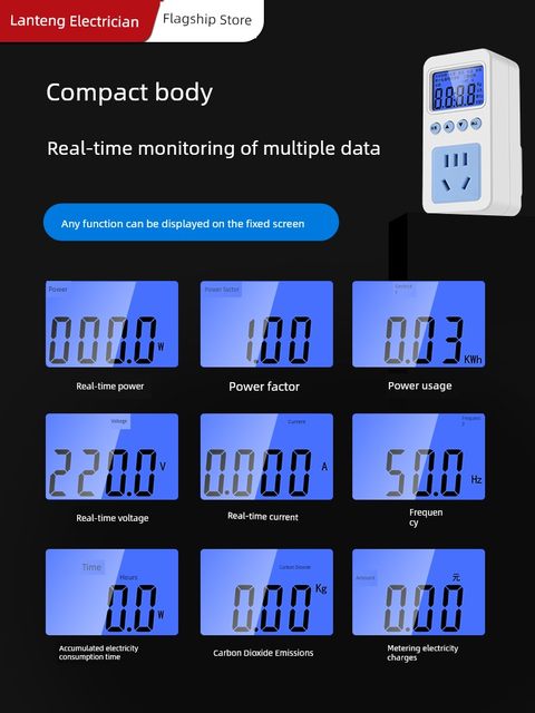 Household Electric Meter Air Conditioner Electricity Meter Socket Power Power Monitor Display Power Consumption Tester Electricity Charge Measurement Device