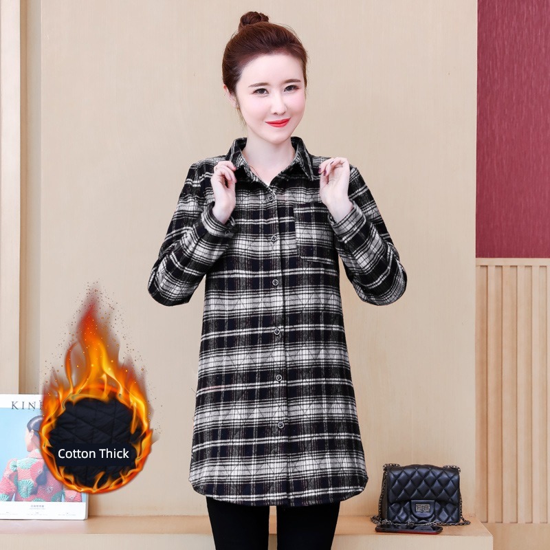 Plush thickening Autumn and winter Long sleeve leisure time lattice shirt
