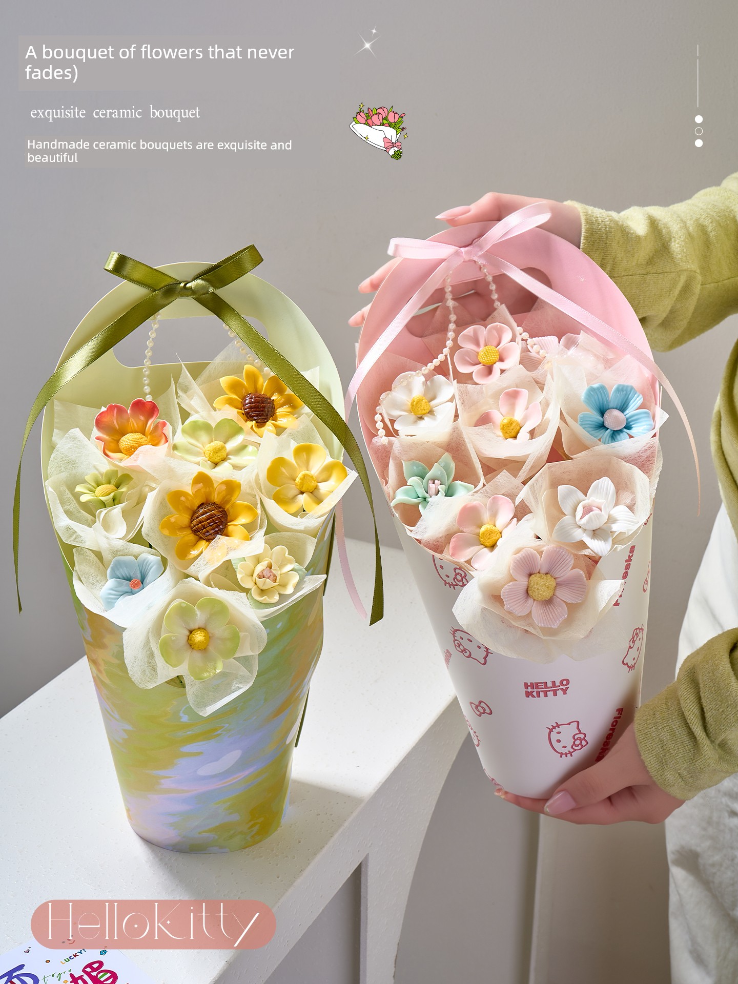 Handmade Ceramic Flower Bouquet from Jingdezhen, a Meaningful Birthday Gift for Girls, Practical and High-End, Perfect for Mother's Day