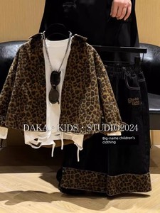 Boys' Stylish Leopard Print Outfit 2026 New Spring and Autumn Children's Trendy Jacket and Jeans Two-Piece Set
