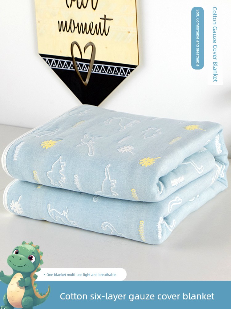 可愛魚粉簡約現代純棉六層紗布毛巾被夏季涼被兒童午睡毯
