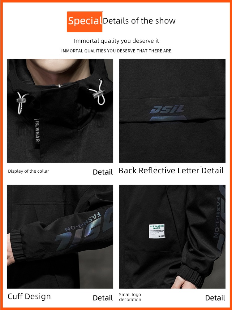 grey leisure time motion Hooded winter Ruffian handsome loose coat