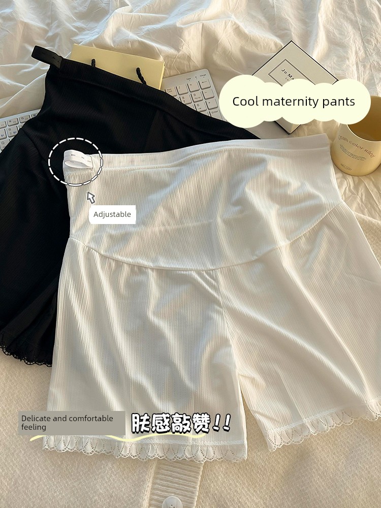 Plus-Size Maternity Shorts, Thin Style, Ice Silk Safety Shorts for Outerwear, Anti-Exposure, Loose Fit, Casual, Pregnancy Belly Support, Base Shorts