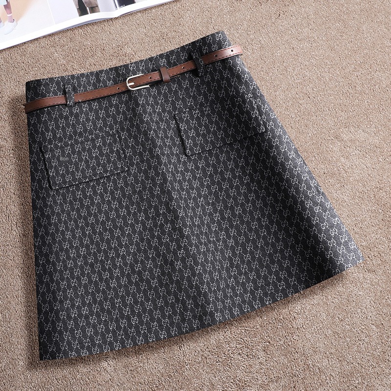 lattice Wool High waist winter skirt