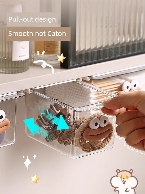 Drawer storage box under mirror cabinet bathroom cosmetics makeup remover cotton lipstick cotton swab transparent storage rack tool