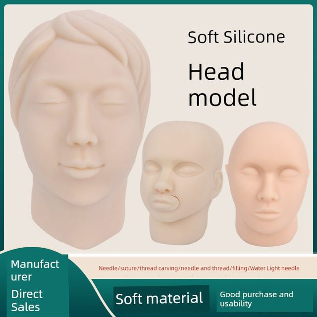 Soft silicone head mold Micro plastic surgery line engraving facial nerve vessels Simulated facial beauty injection suture model