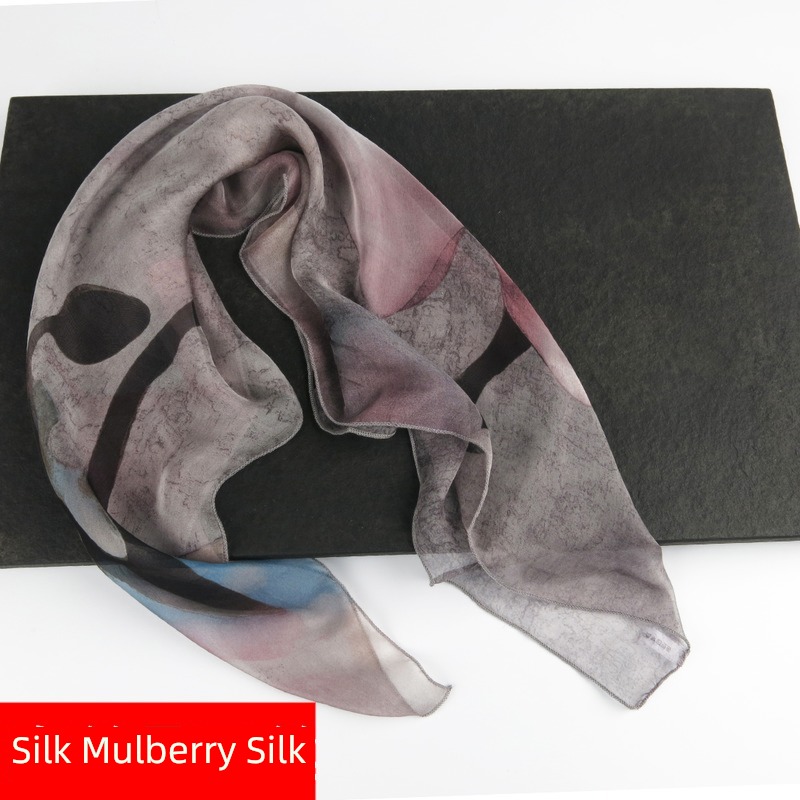 Ink painting Black grey winter real silk Small square towel