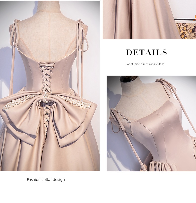 bow Evening dress female Advanced sense host French high-end atmosphere costume Bel Canto solo vocal music Art examination