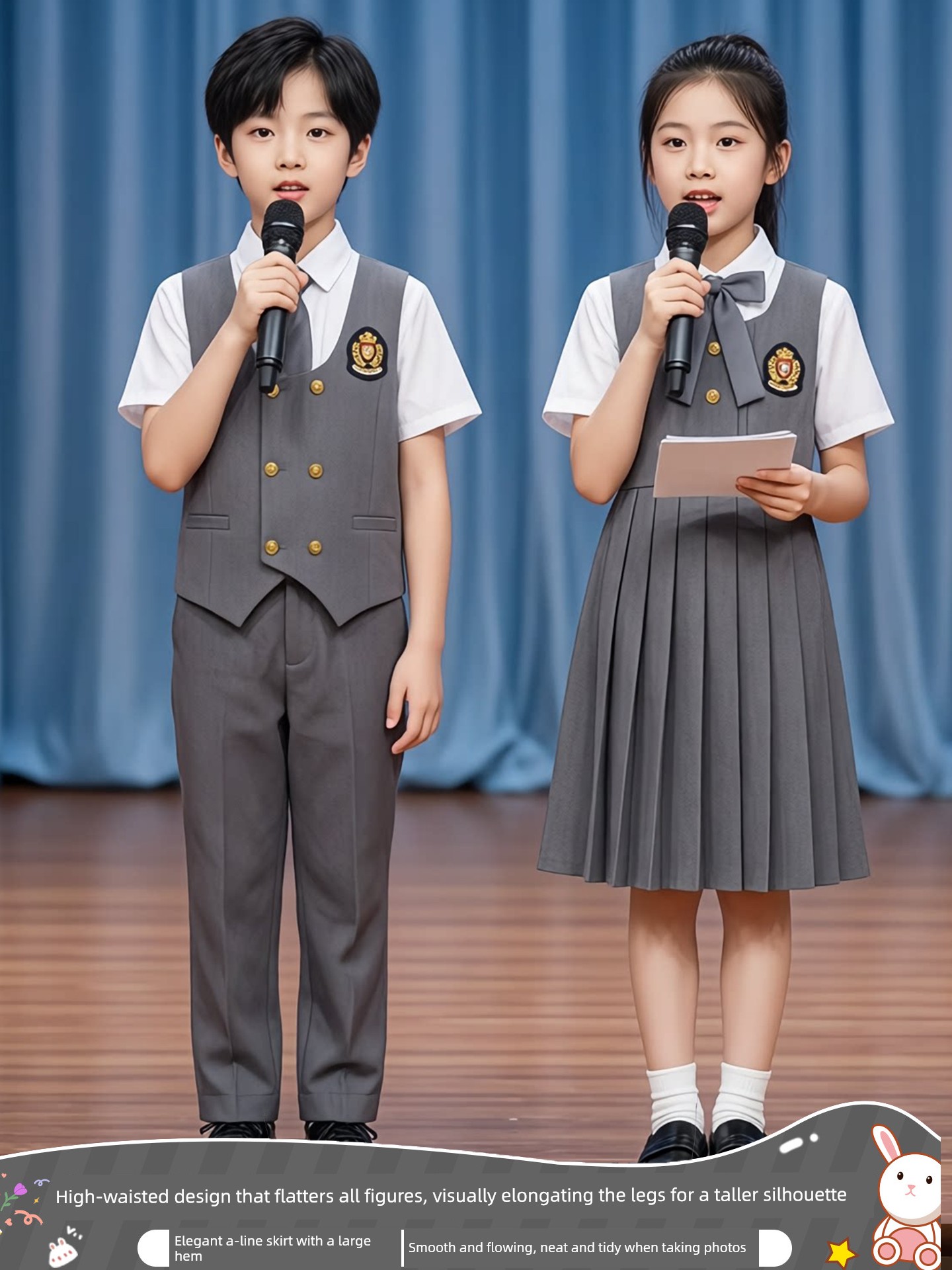 Children's Chorus Performance Costumes, Patriotic Poetry Recitation Costumes for Middle and High School Students, Elementary School Girls' Speech Contest — 4