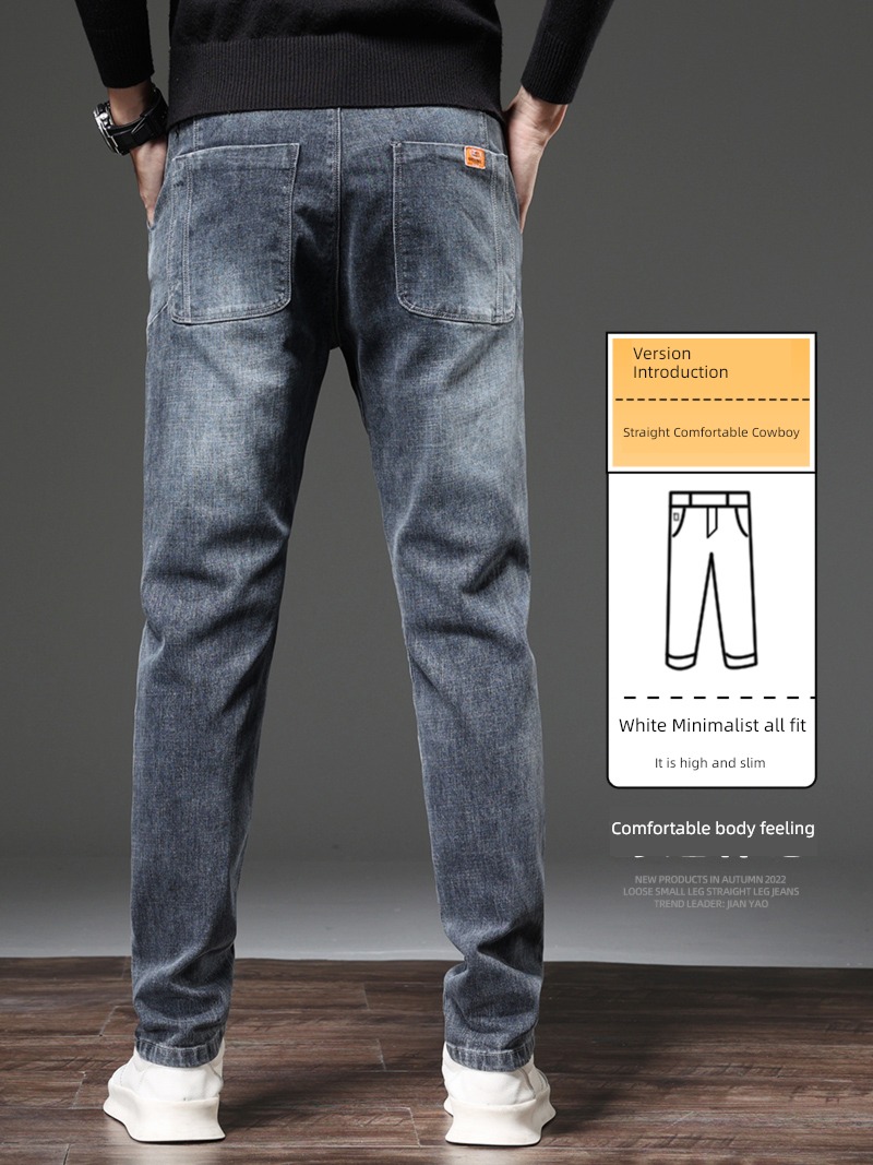 washing elastic force easy Straight cylinder winter Plush Jeans