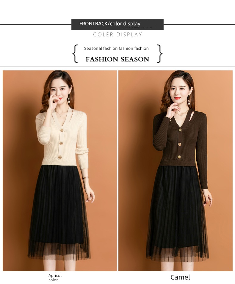 Early autumn ma'am fashion knitting Long skirts Fake two