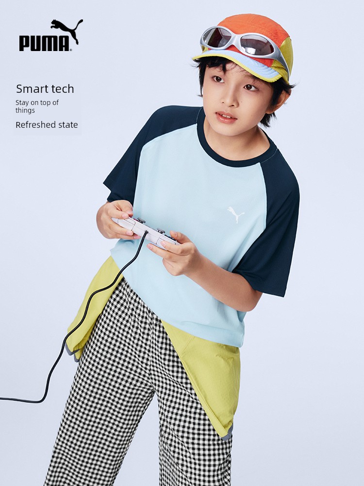 Puma Children's Clothing New Style Kidsren's Short-Sleeved T-Shirt Mesh Comfortable Breathable Quick-Drying Round Neck Sports T-Shirt