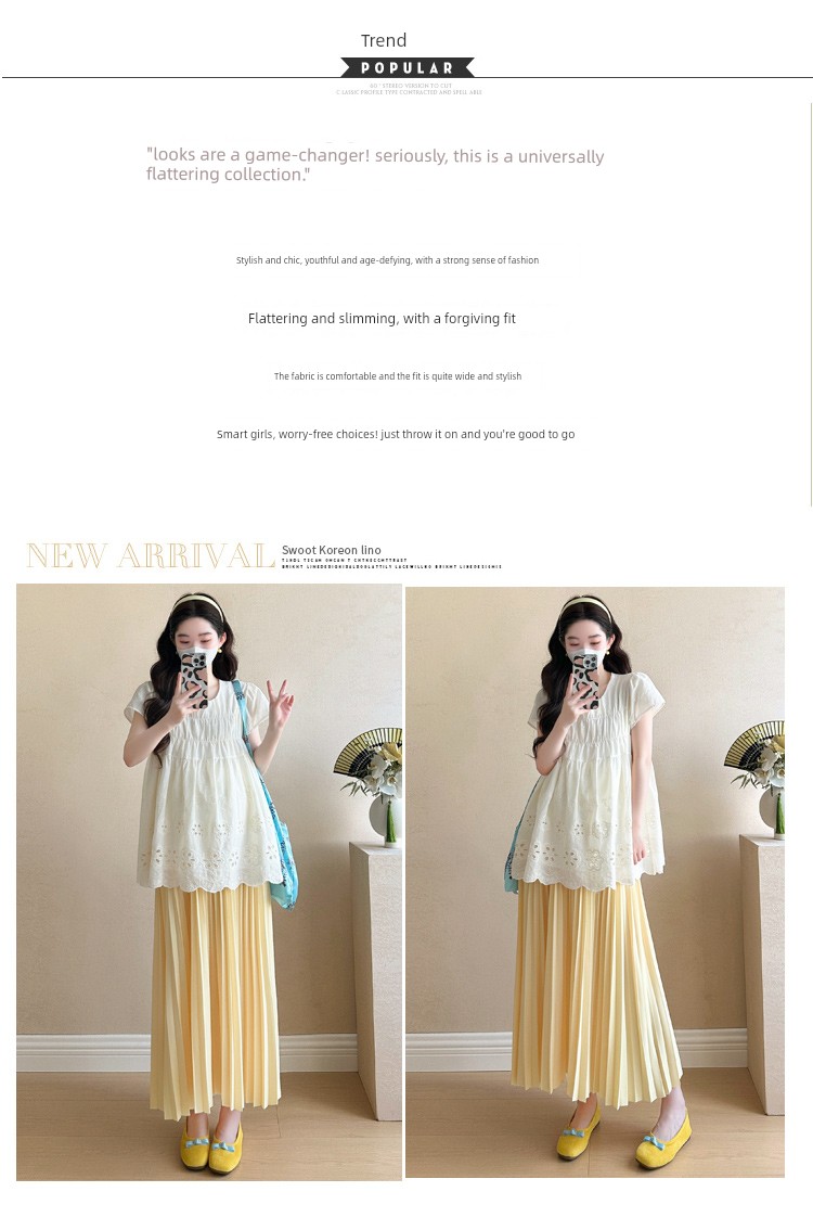 Maternity Summer Outfit 2026 New Style for Pregnant Moms, High-End Lace Top and Pleated Skirt Two-Piece Set for Summer — 3