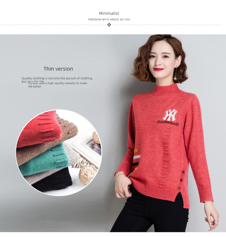 Half high collar Plush thickening easy knitting ma'am sweater