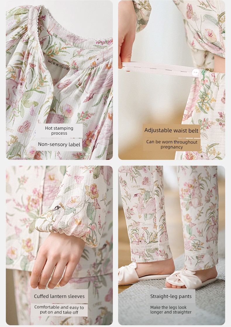 Tang Yixin's Same Style Manxi Autumn Maternity Postpartum Loungewear Elastic Silk Linen Cotton Pajamas Maternity Home Wear — 27