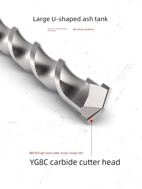 Impact drill bit electric hammer square handle four-pit drill bit lengthened electric drill bit through wall concrete drill bit 350 500 1 meter