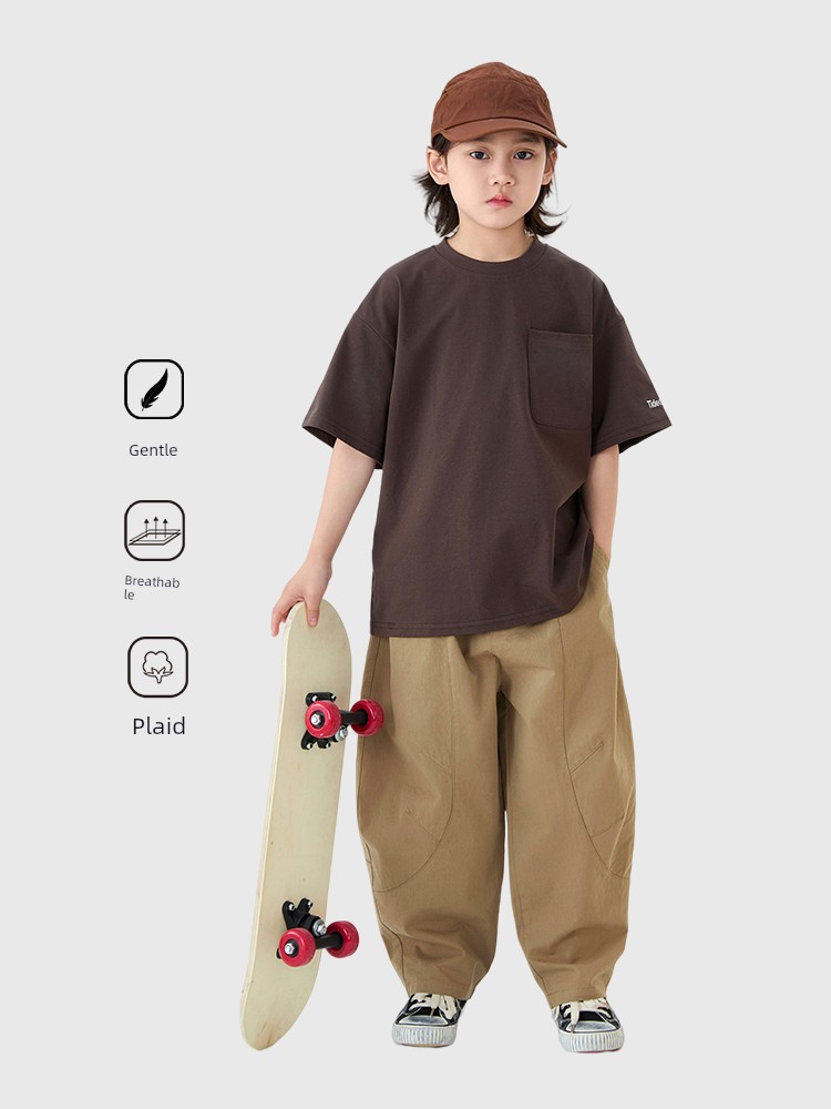 Dingdingjia Children's Clothing Boys' Short-Sleeved T-Shirt 2026 New Style Children's Casual Solid Color Loose Breathable Top for Boys Handsome 6 — 5