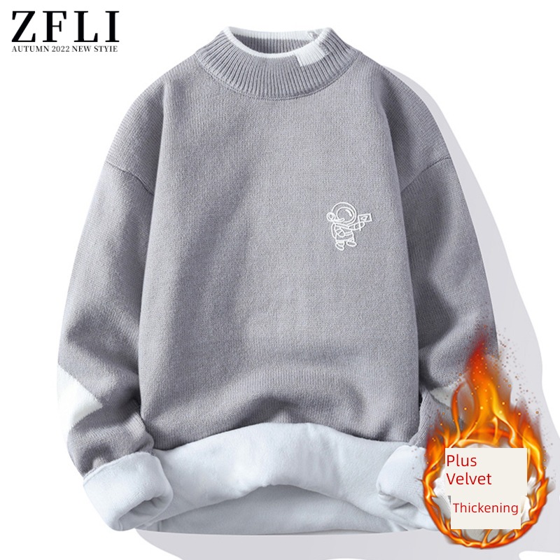 sweater winter Plush Half high collar leisure time Fake two