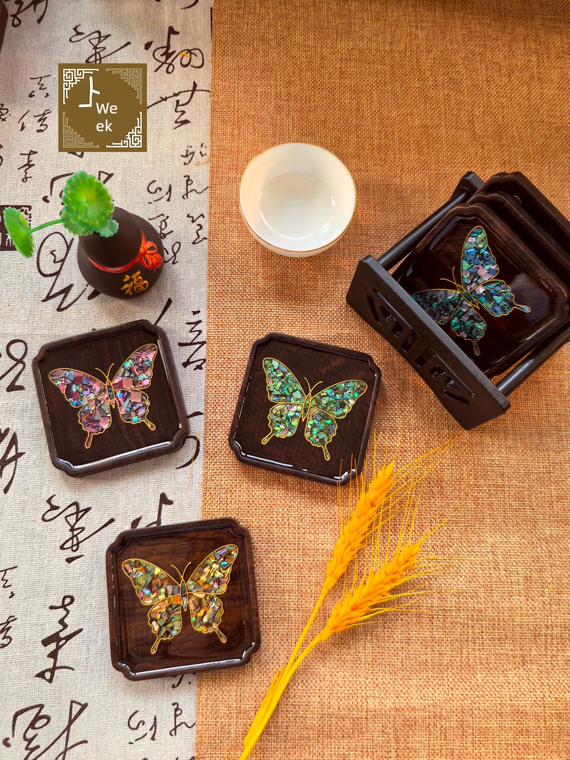 No-Fretting Mother-Of-Pearl DIY Material Kit Shell Coaster [Butterfly] Team Building